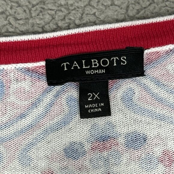 Talbots Cardigan Sweater 2X Lightweight Button Geometric Scrolls Office Church - Picture 4 of 13